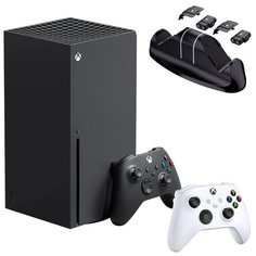Игровая приставка Microsoft Xbox Series X 1 ТБ, черный/белый, 2-й геймпад (Robot White) + зарядная станция + 2 аккумулятора 1100 мА·ч + 4 крышки