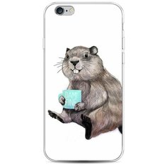 Чехол Силиконовый iPhone 6 Бобер с кружкой Case Place