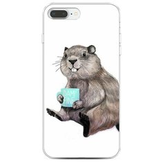 Чехол Силиконовый iPhone 8 Plus Бобер с кружкой Case Place