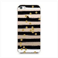 Чехол Силиконовый iPhone 5/5S/SE Черные полоски с золотыми кружками Case Place