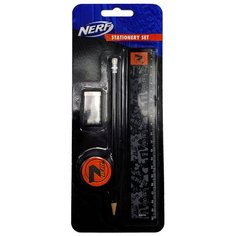 063005500-17 Канцелярский набор из 4 принадлежностей NERF, состоит из: 1 шт. карандаш простой твердость №2 (HB, TM) с ластиком, 1 шт. ластик, 1 шт. точилка для карандашей 8 мм., линейка пластиковая 20 см.