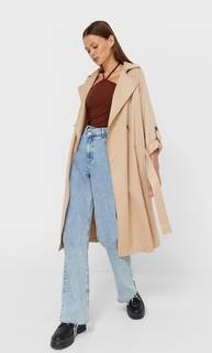 Stradivarius Длинный Тренч Из Струящейся Ткани Цвет Камня L