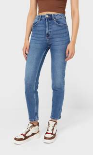 Stradivarius Джинсы Mom Fit Облегающего Кроя Темный Деним 44