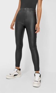 Stradivarius Брюки Из Ткани С Вощеным Покрытием С Очень Высокой Талией Черный 36