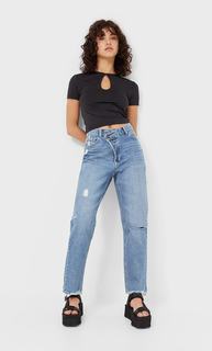 Stradivarius Рубашка Из Эластичной Ткани С Декоративным Вырезом Черный L