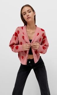 Stradivarius Жаккардовый Кардиган Ярко-Розовый L