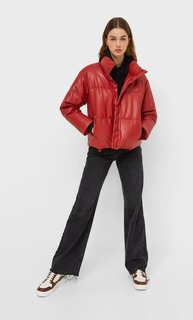 Stradivarius Стеганая Куртка Из Искусственной Кожи Красный L