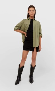 Stradivarius Рубашка Прямого Кроя Хаки Xs