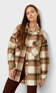 Stradivarius Куртка Рубашечного Кроя В Клетку Бежевый Средний L