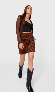 Stradivarius Жаккардовая Мини-Юбка Коричневый S