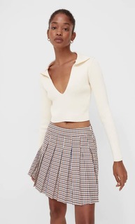 Stradivarius Юбка В Складку Из Клетчатой Ткани Коричневый L