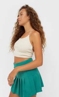 Stradivarius Юбка Мини Из Нейлона С Плиссировкой Зеленый Xs