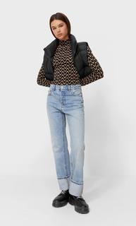 Stradivarius Топ С Принтом И Воротником-Стойкой Черный M