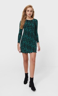 Stradivarius Короткое Платье С Волнистой Кромкой Бутылочно-Зеленый L