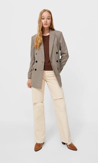 Stradivarius Двубортный Пиджак С Узором “Гусиная Лапка” Multicolor L