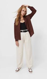 Stradivarius Рубашка Из Сатина Коричневый Xs