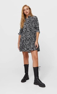 Stradivarius Короткое Платье-Рубашка Черный S