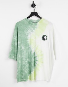 Зеленая oversized-футболка с эффектом тай-дай и принтом ASOS DESIGN-Multi