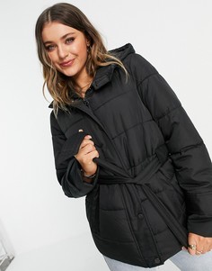 Черная короткая дутая куртка с поясом JDY Sue-Черный цвет