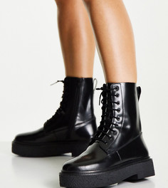 Черные ботинки для широкой стопы на плоской подошве и шнуровке ASOS DESIGN Acolade-Черный цвет