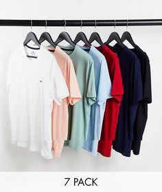 Набор из 7 футболок черного, белого, розового, красного, серого, зеленого и голубого цветов с надписью и логотипом по центру Hollister-Разноцветный