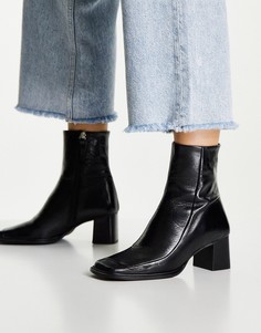 Черные ботильоны из кожи премиум-класса с квадратным носком ASOS DESIGN Roberta-Черный цвет
