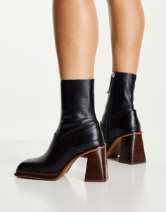 Черные кожаные ботильоны на каблуке и платформе ASOS DESIGN Rochelle-Черный цвет