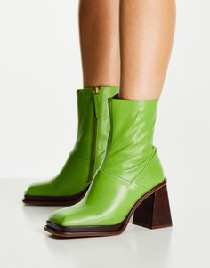 Зеленые кожаные ботильоны на каблуке и платформе ASOS DESIGN Rochelle-Зеленый цвет