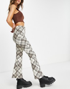 Расклешенные брюки из бенгалина в клетку с завышенной талией Topshop-Разноцветный