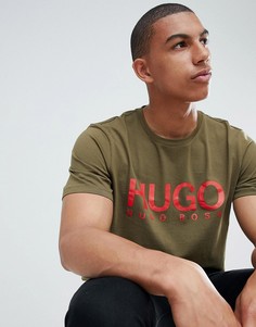Футболка цвета хаки с большим логотипом HUGO Dolive-Зеленый