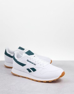 Кроссовки белого и зеленого цвета из искусственной кожи Reebok Classic-Белый