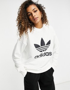Белый свитшот с крупным логотипом adidas Originals adicolor