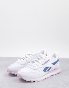 Белые с сиреневым кожаные кроссовки Reebok Classic-Белый