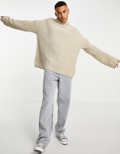 Бежевый вязаный oversized-джемпер с высоким воротником ASOS DESIGN-Белый