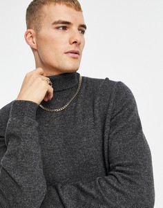 Темно-серый джемпер из овечьей шерсти с отворачивающимся воротником ASOS DESIGN