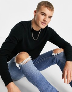 Черный джемпер из овечьей шерсти с круглым вырезом ASOS DESIGN