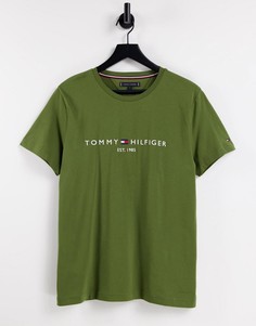 Темно-зеленая классическая футболка с логотипом Tommy Hilfiger-Зеленый цвет