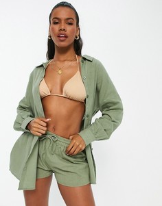 Фактурная пляжная рубашка цвета хаки на пуговицах ASOS DESIGN-Зеленый цвет