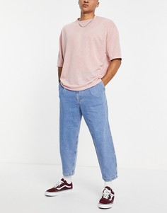 Суженные книзу джинсы со складками спереди синего выбеленного цвета Topman-Голубой
