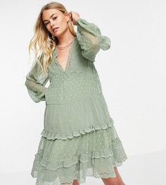 Многоярусное платье мини цвета хаки из мягкой ткани добби ASOS DESIGN Maternity-Зеленый цвет