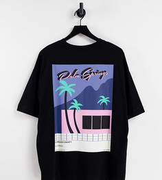 Черная футболка в стиле oversized c принтом пальм COLLUSION Unisex-Черный цвет