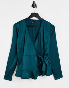 Зеленая атласная блузка с запахом Vero Moda-Зеленый цвет