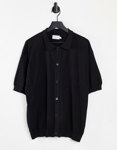 Черная трикотажная рубашка навыпуск свободного кроя Topman-Черный цвет