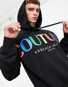 Oversized-худи черного цвета с логотипом Versace Jeans Couture-Черный цвет