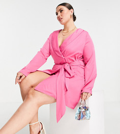 Розовое платье-блейзер с поясом In The Style Plus x Naomi Genes-Розовый цвет