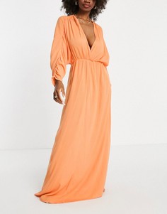 Пляжное платье макси кораллового цвета с глубоким вырезом для груди большого размера ASOS DESIGN Fuller Bust-Оранжевый цвет