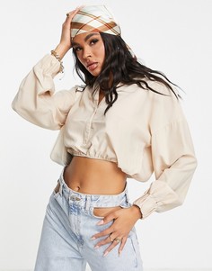 Укороченная рубашка с объемными рукавами кремового цвета In The Style x Naomi Genes-Белый