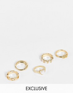 Набор золотистых колец с искусственным жемчугом Reclaimed Vintage Inspired-Золотистый