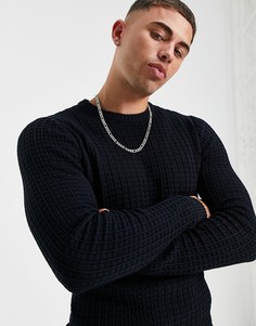 Темно-синий облегающий джемпер вафельной вязки ASOS DESIGN