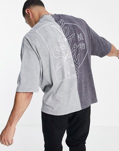 Выбеленная oversized-футболка в стиле колор блок с принтом на спине ASOS DESIGN-Разноцветный